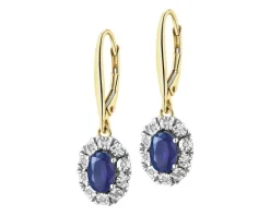 Kolczyki z żółtego i białego złota z diamentami i szafirami - próba 585