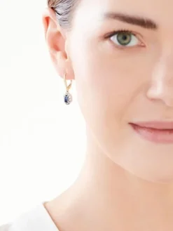 Kolczyki z żółtego i białego złota z diamentami i szafirami - próba 585