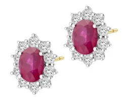 Kolczyki z żółtego i białego złota z brylantami i rubinami - próba 585