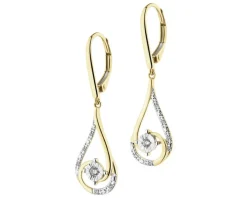 Kolczyki z żółtego i białego złota z diamentami - 0,08 ct - próba 585