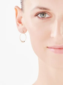 Kolczyki z żółtego i białego złota z diamentami - kółka, kulki - 0,01 ct - próba 375