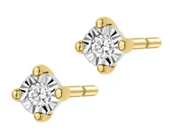 Kolczyki z żółtego i białego złota z brylantami - 0,02 ct - próba 585