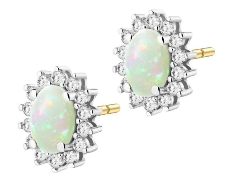 Kolczyki z żółtego i białego złota z brylantami i opalami - próba 585