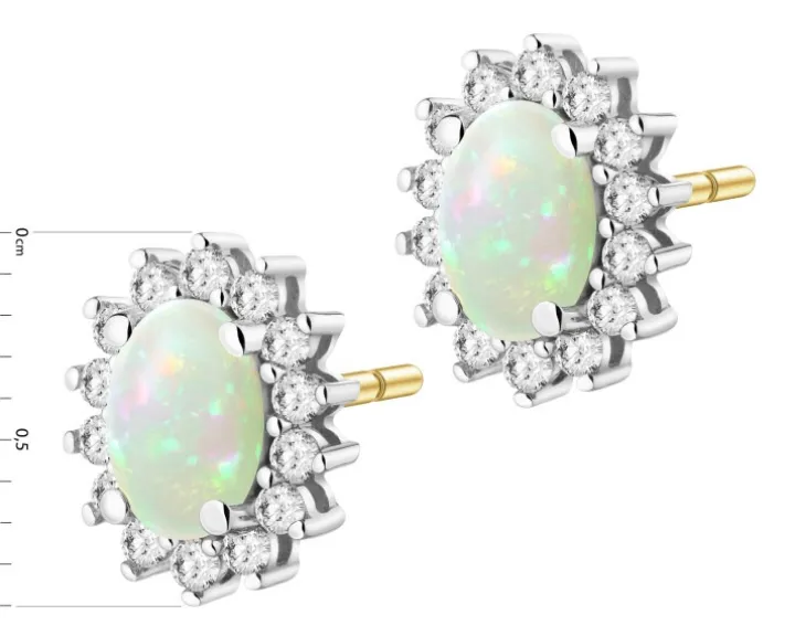 Kolczyki z żółtego i białego złota z brylantami i opalami - próba 585