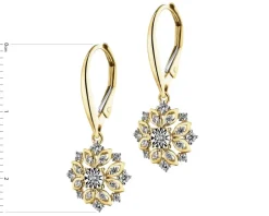 Kolczyki z żółtego i białego złota z diamentami - rozeta - 0,39 ct - próba 585