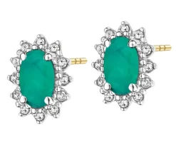 Kolczyki z żółtego i białego złota z diamentami i szmaragdami - próba 375