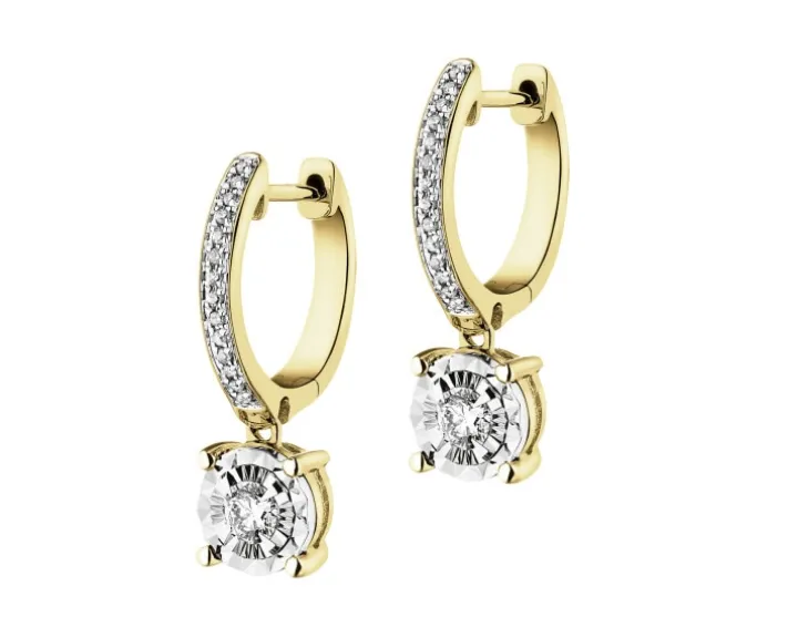 Kolczyki z żółtego i białego złota z diamentami - 0,27 ct - próba 585