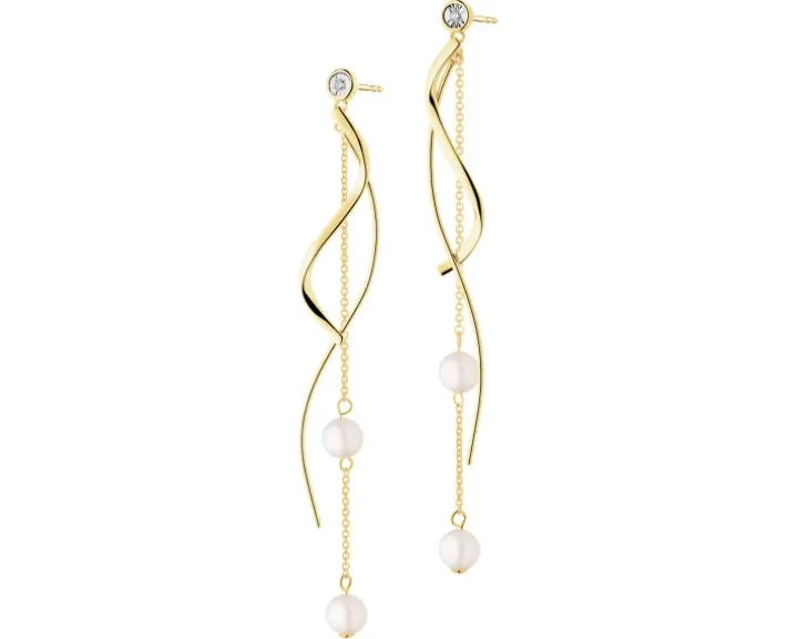 Kolczyki z żółtego i białego złota z brylantami i perłami - próba 375