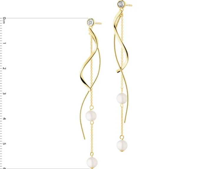 Kolczyki z żółtego i białego złota z brylantami i perłami - próba 375