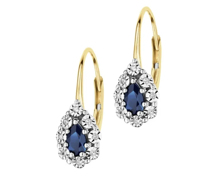 Kolczyki z żółtego i białego złota z diamentami i szafirami - próba 585