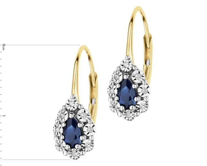 Kolczyki z żółtego i białego złota z diamentami i szafirami - próba 585