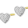 Kolczyki z żółtego i białego złota z diamentami - serca - 0,07 ct - próba 375