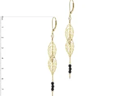 Kolczyki z żółtego i białego złota z diamentami i agatami - liście - próba 585