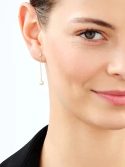 Kolczyki z żółtego i białego złota z diamentami i perłami - próba 375