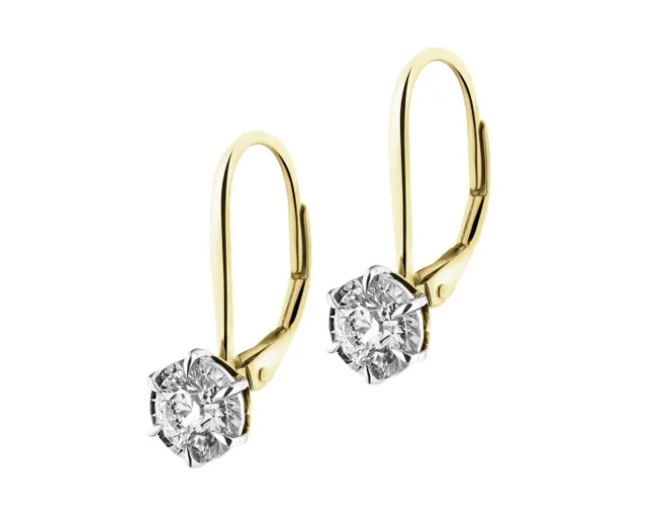 Kolczyki z żółtego i białego złota z brylantami - SI2/H - 1,00 ct - próba 585