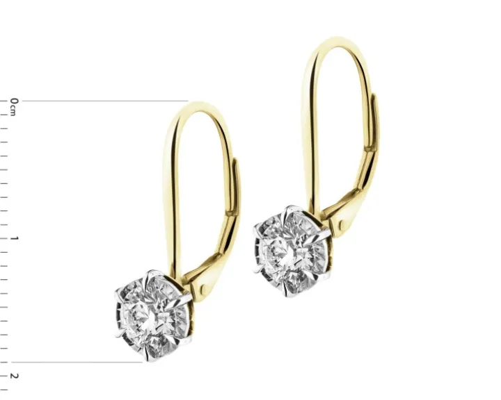Kolczyki z żółtego i białego złota z brylantami - SI2/H - 1,00 ct - próba 585
