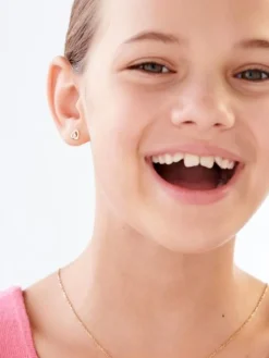 Kolczyki z żółtego i białego złota z diamentami - serca - 0,006 ct - próba 375