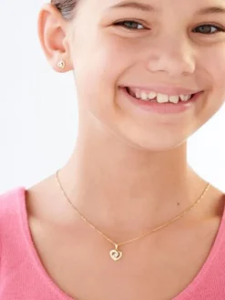 Kolczyki z żółtego i białego złota z diamentami - serca - 0,006 ct - próba 375