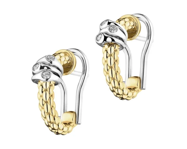 Kolczyki z żółtego i białego złota z brylantami - 0,08 ct - próba 750