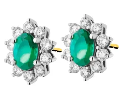 Kolczyki z żółtego i białego złota z brylantami i szmaragdami - próba 585