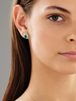 Kolczyki z żółtego i białego złota z brylantami i szmaragdami - próba 585