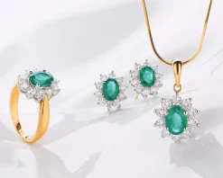 Kolczyki z żółtego i białego złota z brylantami i szmaragdami - próba 585