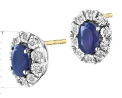 Kolczyki z żółtego i białego złota z diamentami i szafirami - próba 585