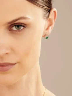 Kolczyki z żółtego i białego złota z brylantami i szmaragdami - próba 585