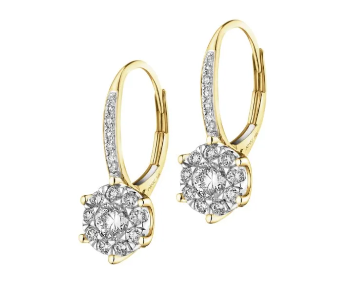 Kolczyki z żółtego i białego złota z brylantami - 0,83 ct - próba 585