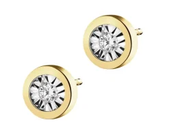 Kolczyki z żółtego i białego złota z brylantami - 0,04 ct - próba 375