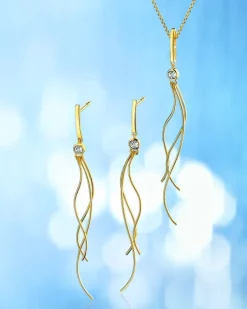 Kolczyki z żółtego i białego złota z diamentami - 0,006 ct - próba 585