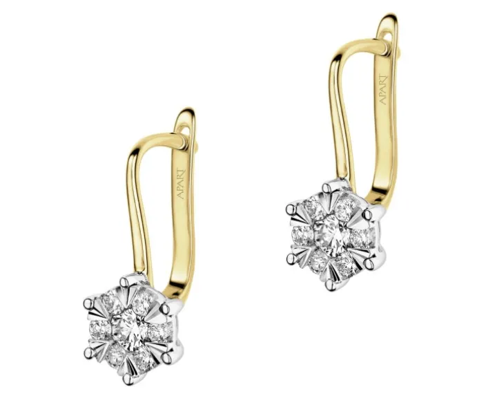 Kolczyki z żółtego i białego złota z brylantami - 0,51 ct - próba 585