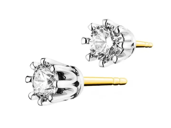 Kolczyki z żółtego i białego złota z brylantami - 0,32 ct - próba 585