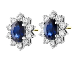 Kolczyki z żółtego i białego złota z brylantami i szafirami - próba 585