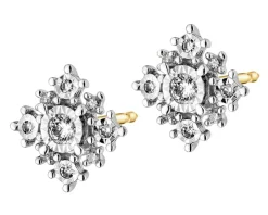 Kolczyki z żółtego i białego złota z diamentami - 0,16 ct - próba 585