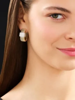 Kolczyki z żółtego i białego złota z brylantami - 0,70 ct - próba 750