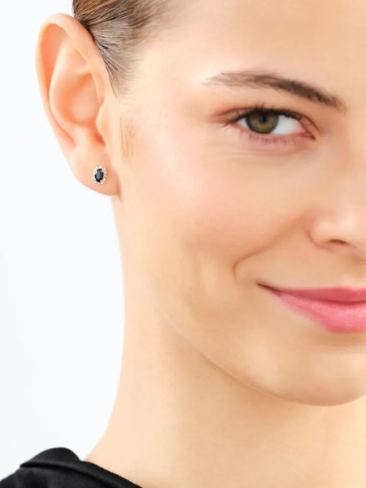 Kolczyki z żółtego i białego złota z diamentami i szafirami - próba 375