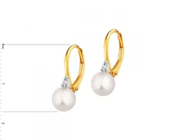 Kolczyki z żółtego i białego złota z diamentami i perłami - próba 585