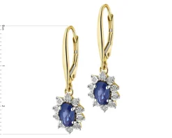 Kolczyki z żółtego i białego złota z diamentami i szafirami - próba 585