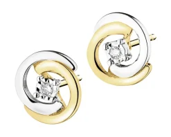 Kolczyki z żółtego i białego złota z brylantami - 0,02 ct - próba 375