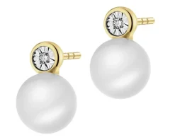 Kolczyki z żółtego i białego złota z diamentami i perłami - próba 585
