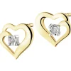 Kolczyki z żółtego i białego złota z brylantami - serca - 0,01 ct - próba 375