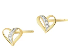 Kolczyki z żółtego złota z brylantami - serca - 0,008 ct - próba 375