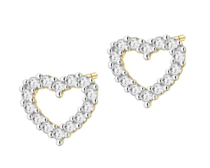 Kolczyki z żółtego złota z brylantami laboratoryjnymi - serca - 0,20 ct - próba 585