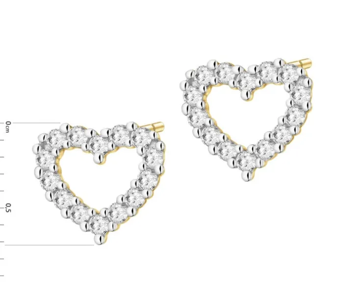 Kolczyki z żółtego złota z brylantami laboratoryjnymi - serca - 0,20 ct - próba 585