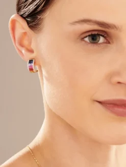 Kolczyki z żółtego złota z brylantami i szafirami kolorowymi - próba 585