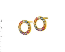 Kolczyki z żółtego złota z brylantami, kamieniami szlachetnymi i ozdobnymi - koła - próba 375