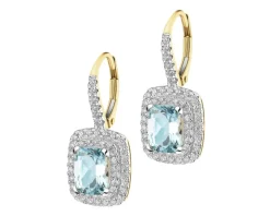 Kolczyki z żółtego złota z brylantami i akwamarynami - próba 585