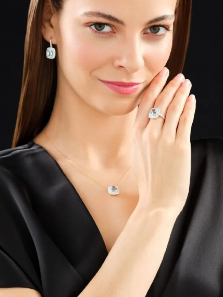 Kolczyki z żółtego złota z brylantami i akwamarynami - próba 585