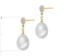Kolczyki z żółtego złota z brylantami i perłami - próba 585